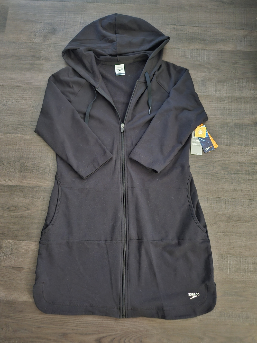 NWT Speedo Black Hooded Aquatic Fitness Robe Swim Coverup L